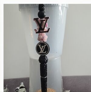 Elegant Black and Pink Beaded Pen